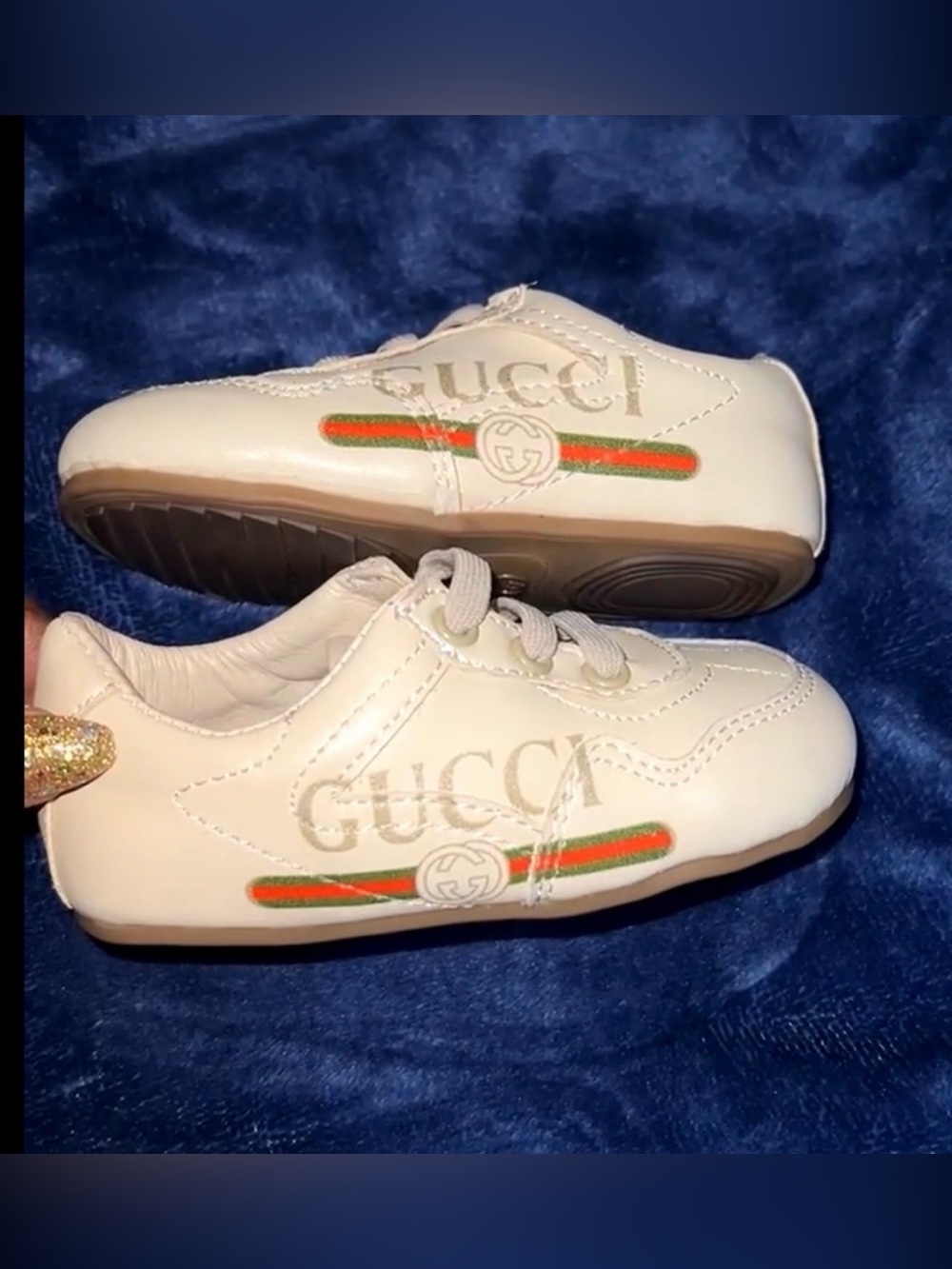 Infant Gucci White Kids Sneakers with Green and Red Web Stripe